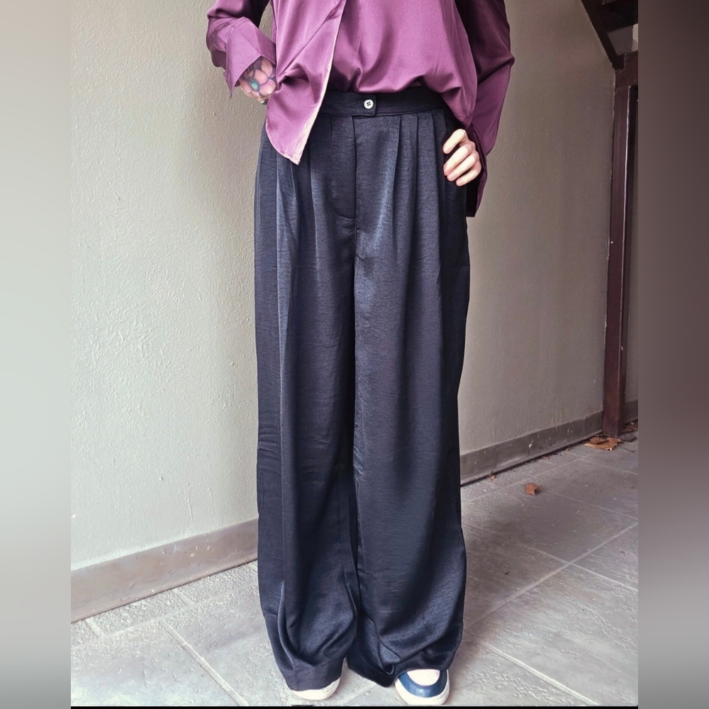 Black Wide-Leg Trouser Pants